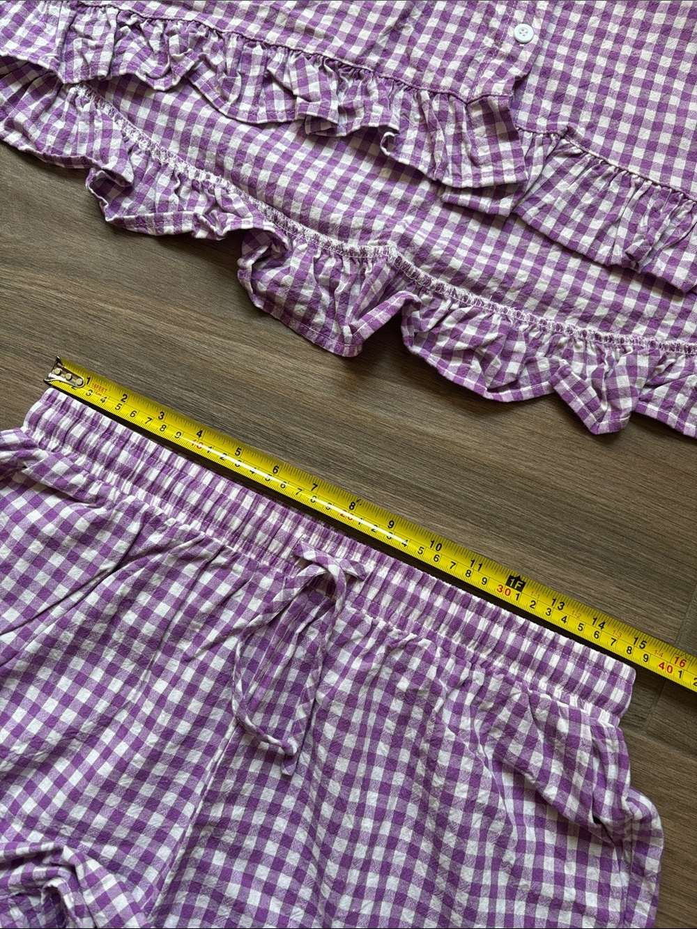 Lavender Purple Gingham Ruffle Pajama Set for Women - Picture 6 of 14